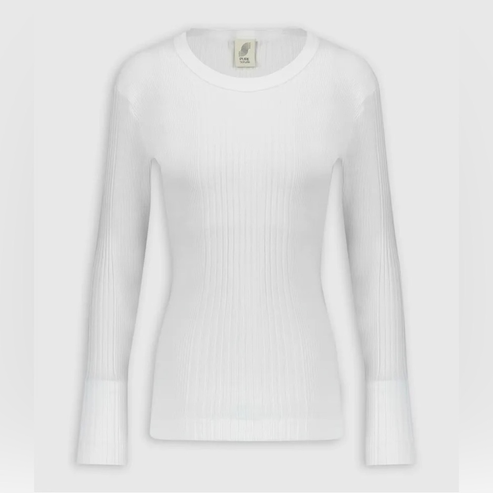 Chic White Ribbed Long Sleeve Top